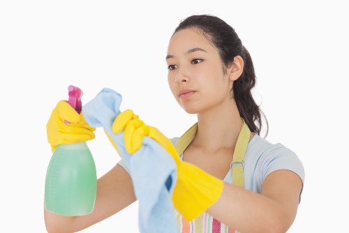Professional cleaners following safety procedures